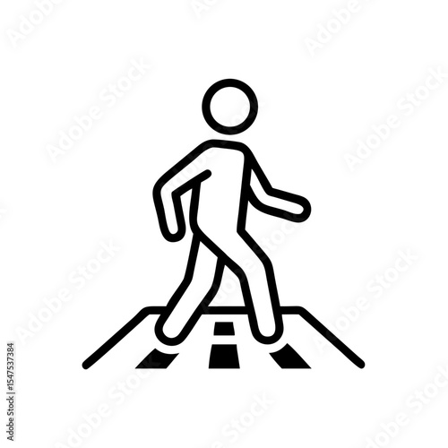 Person walking across crosswalk. Pedestrian crossing symbol shows person crossing street safely. Simple pedestrian crossing icon perfect for traffic safety campaigns or educational materials.