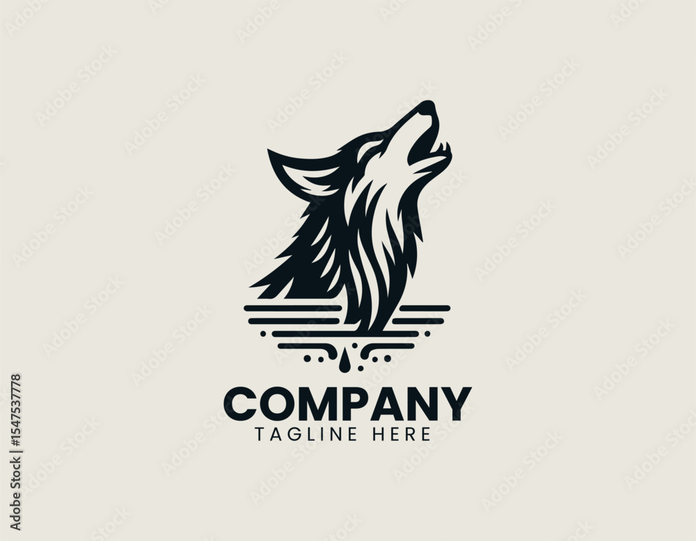 Naklejka premium Howling wolf vector logo illustration with dynamic lines and moonlight enclosed in circular logo emblem