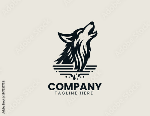 Howling wolf vector logo illustration with dynamic lines and moonlight enclosed in circular logo emblem