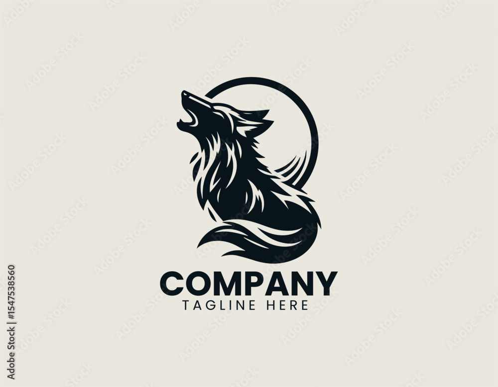 Fototapeta premium Howling wolf silhouette depicted inside circular badge conveying wild nighttime nature spirit