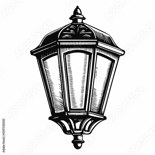 Elegant roadside lantern illustration. Classic street lamp design perfect for vintage signage, postcards, or decorative wall art.