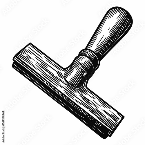 Cleaning windows tool with wooden handle.  Professional window cleaning squeegee for streak-free shine.  Essential tool for spotless windows and glass surfaces.