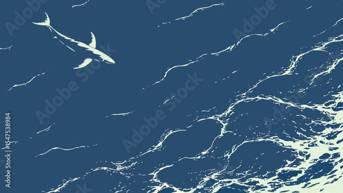 Shark Swimming in Deep Blue Ocean Waves
