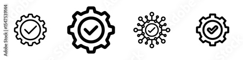The symbol of a check mark and gear represent a multichannel marketing icon and a modern marketing icon