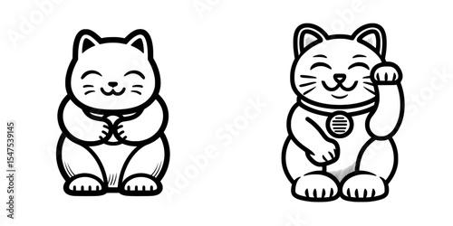 Japanese lucky cat maneki neko line icon illustration is designed for printing, web, app, and other design elements like posters, advertising, presentations, and cards