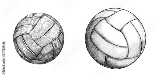 Volleyball sport equipment is represented by a hand drawn sketch with scratched lines