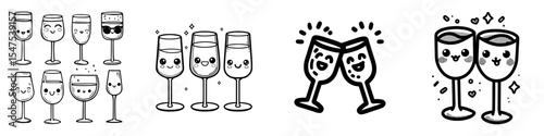 Illustration of 31 December Party Night drinking glasses representing a cliche concept with a modern Twenty Twenty three icon design symbolizing Happy New Year 2023 and HNY wishes sign for New Years