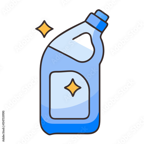 Cleaning product bottle, bright blue plastic container for toilet bowl cleaner.  House cleaning supply, liquid detergent in bottle for bathroom.  Concept image for cleaning product packaging design.