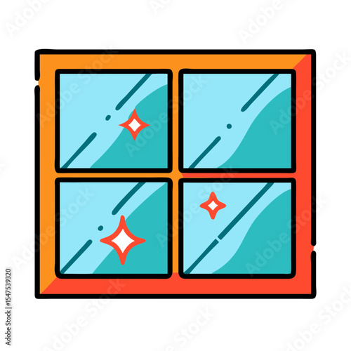 Sparkling clean windows viewed from outside. Clean windows gleam brightly, showcasing four panes of glass.  Clean windows image perfect for home improvement or cleaning service advertisements.