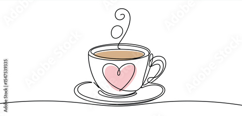 One Line Drawing of a Coffee Cup with Heart