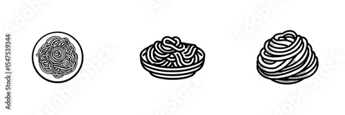 A modern illustration of spaghetti is depicted as a thin line icon of Italian food