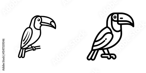 The modern design of a toucan simple line icon logo features a tropical tucan bird with a big beak in a pictogram
