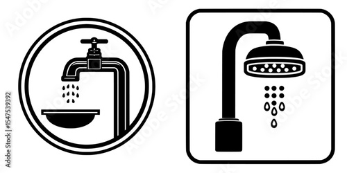 The image described is an ‘Eyewash Eye Wash Rinse Clean Shower Safety Emergency Care Black White Silhouette Sign Symbol Icon Modern Graphic Clipart Illustration Artwork Pictogram