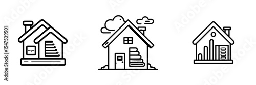 Modern thin line icon linear outline stroke illustration of energy label rating in a house, representing energy efficiency chart and house concept, including Energy building bar chart and EPC