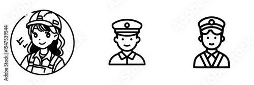 Modern illustration of a staff icon, danger zone symbol, and a sign for a safety entry person