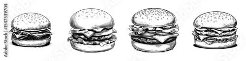 Modern illustration of a hamburger isolated on a transparent background