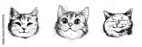 Modern cat head illustration on a transparent background