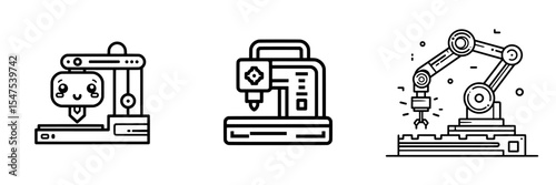 The manufacturing process is illustrated through a thin line illustration and contour symbol of a pixel perfect linear automation icon, which boosts efficiency by replacing manual labor, all