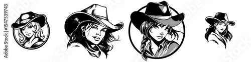 High-quality modern logo of a cowgirl, perfect for a T-shirt graphic illustration