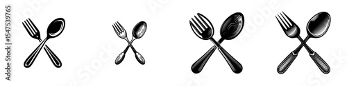 Modern cutlery silhouettes are incorporated into a contemporary logo design featuring a crossed fork and spoon