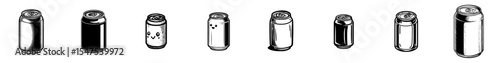 A minimalist black icon representing a soda can features clean lines and carbonation