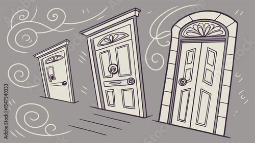 Doors Illustration Concept Choice Opportunity Future Path Options Decision Entrance Exit