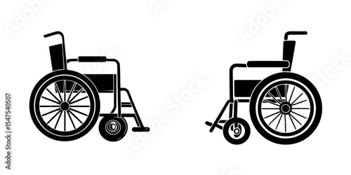 Modern illustration of a flat black wheelchair icon set against a white background