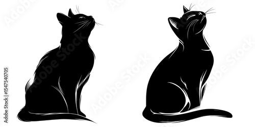 The profile of a domestic cat is shown as a black silhouette, designed for use in printed materials, such as cards and stickers, utilizing modern art