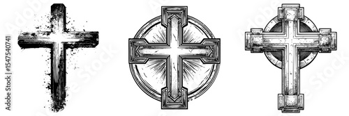 A contemporary depiction of a grungy Christian cross symbol set against a white backdrop