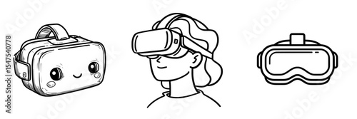 Black outlined icon of virtual reality headset in modern augmented reality illustration