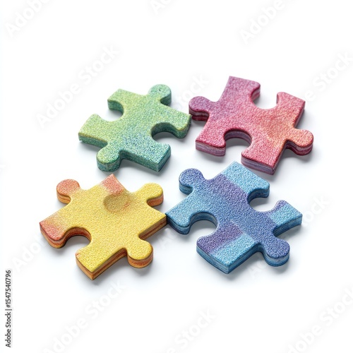 Colorful puzzle pieces arranged, forming a incomplete whole