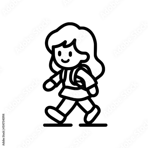 A flat, modern icon for walking to school, rendered in line style with white and black colors, is available for use in digital platforms such as web, mobile apps, and UI