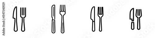A white and black knife and fork line icon is available, part of a modern flat icon collection for web and mobile app UI