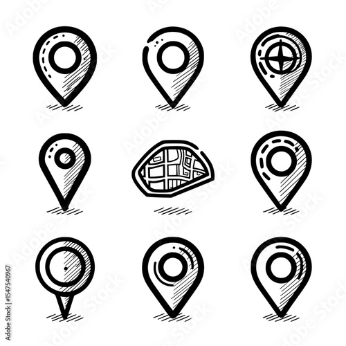 Map icons, such as a marker pointer, are frequently used to represent a pin location and provide GPS navigation symbols