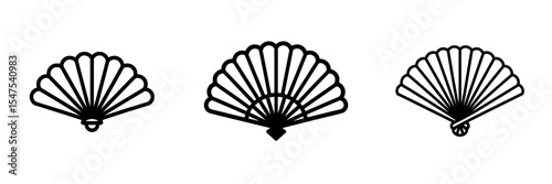 A modern hand fan icon is shown, accompanied by an illustration of a fan that functions as a sign or symbol for hot conditions, or alternatively as a logo