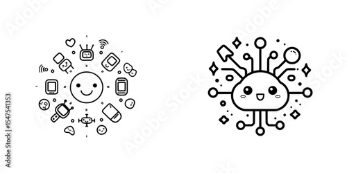 Modern representations of the multichannel marketing icon and omni channel symbol include the network icon, characterized by a linear style sign often utilized in mobile and web design concepts