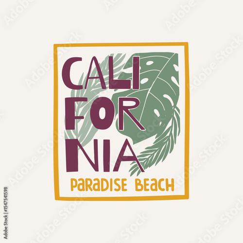 California. Paradise beach. Summer t-shirt design for kids