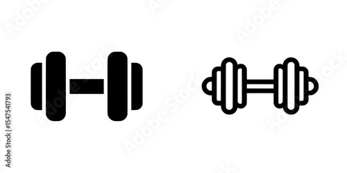 A dumbbell symbol in a black filled flat design represents gym and heavy strength training through a dumbbell pictogram, which serves as a weight lifting sign, suitable for a sports hall and isolated