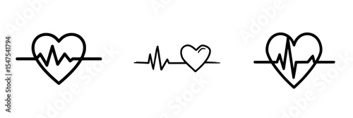 A red heartbeat line icon is used to represent a heartbeat on an ecg, conveying a modern illustration of pulse trace, incorporating EKG and cardio symbols to illustrate a healthy and medical concept