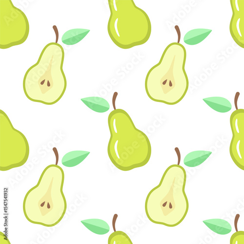 Cartoon seamless pattern of ripe pears isolated on white background.
