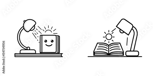 Knowledge is represented by a linear icon of study and enlightenment, which includes a book, a lamp with rays, and a line that can be edited