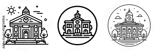 The design of a municipality icon line features buildings, government, administration, town hall, city hall, civic, and municipal modern illustrations