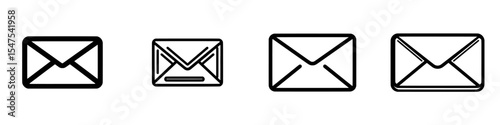 Mail icon. Email, post, envelope isolated transparent background. Modern in black linear flat design, adapted e-mail icon for web, web site and mobile app. message envelope pictogram editable stock