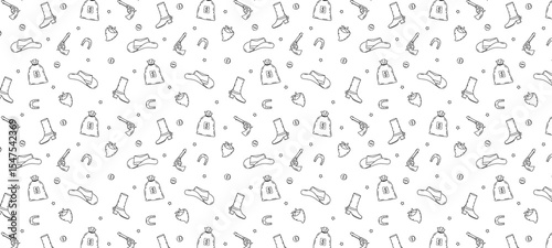 Wild west Banner background. Illustration Cowboy western elements. hat, neckerchief, boots, horseshoe, big and money, pistol.