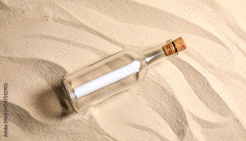 A solitary glass bottle containing a hopeful message drifts across the endless ocean, a silent plea for rescue from an isolated island