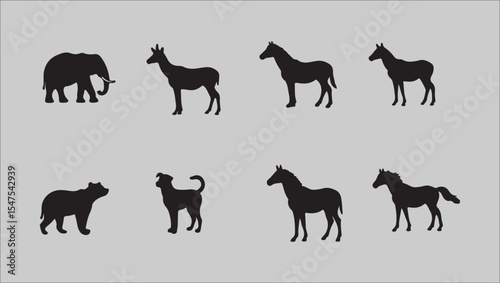 Collection of Animal Silhouettes Elephant, Horse, Dog, Bear, and More
