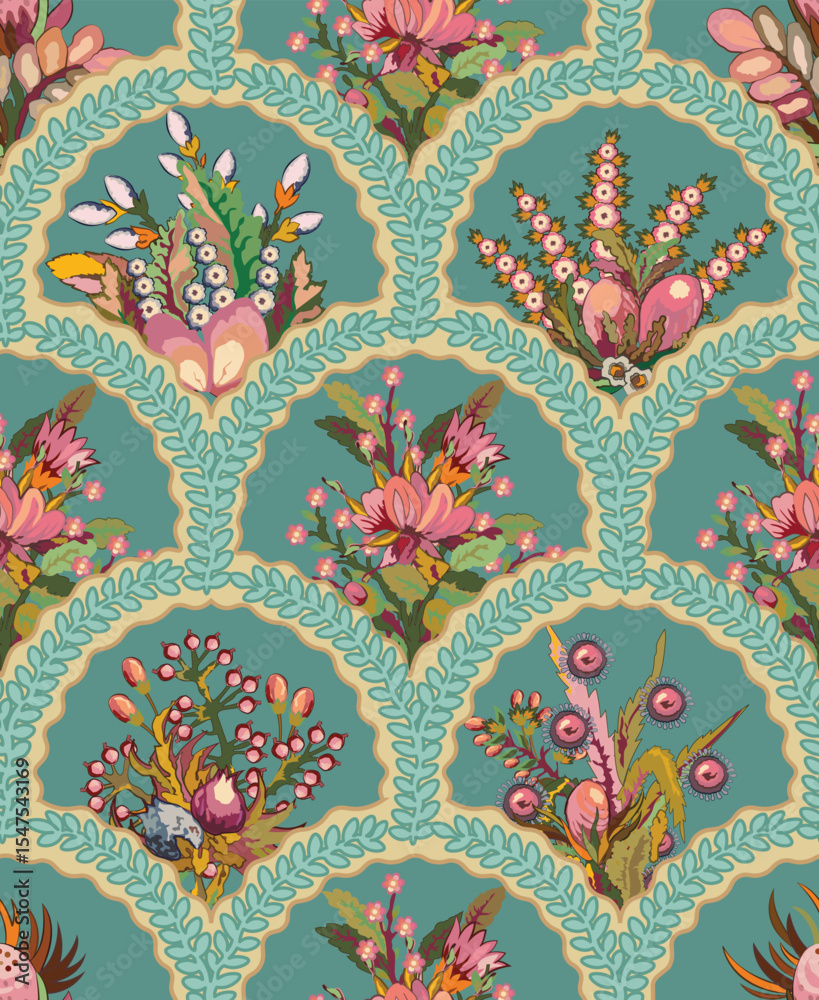 Elegant oriental Mughal floral decorative motif seamless pattern classic design
