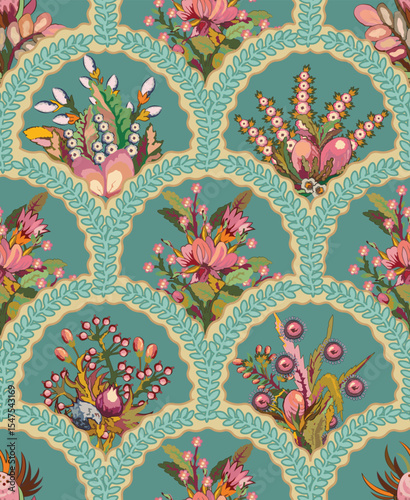 Elegant oriental Mughal floral decorative motif seamless pattern classic design