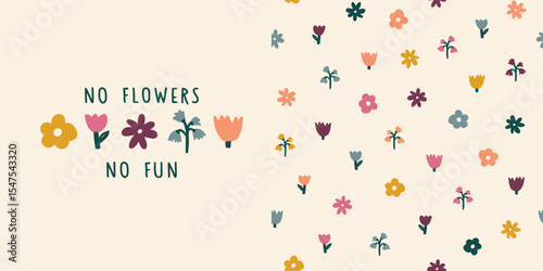 Vector hand drawn flowers and seamless pattern for kids