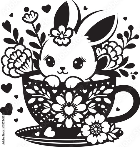 Cute Floral Bunny in Teacup SVG


